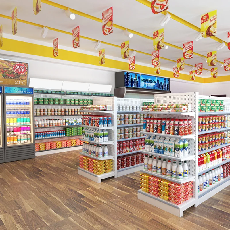 custom.Supermarket Shelf Retail Grocery Store Fixture Shop Fitting Gondola Wire Net Backboard Double Sided Supermarket Shelves