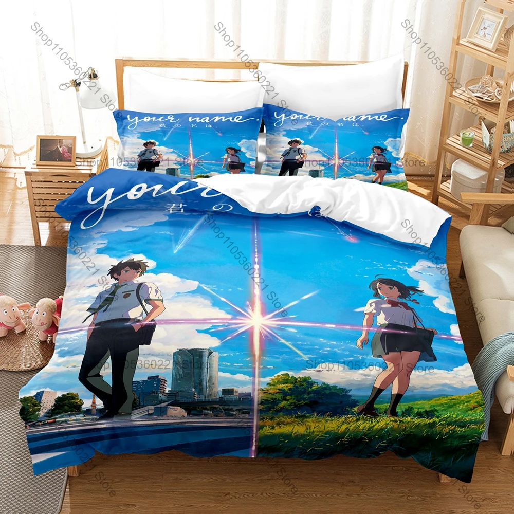 Soft Pastel Night Sky Comet Mountain Village Minimal Line Sketch Duvet Cover + 2 Pillowcases Neutral Gentle Sunset Microfiber