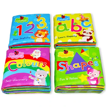 4 PCS Kit Baby Picture English Fabric Book Set 1 Year Old Babies Visual Development Letter A B C Alphabet Number Shapes Learning