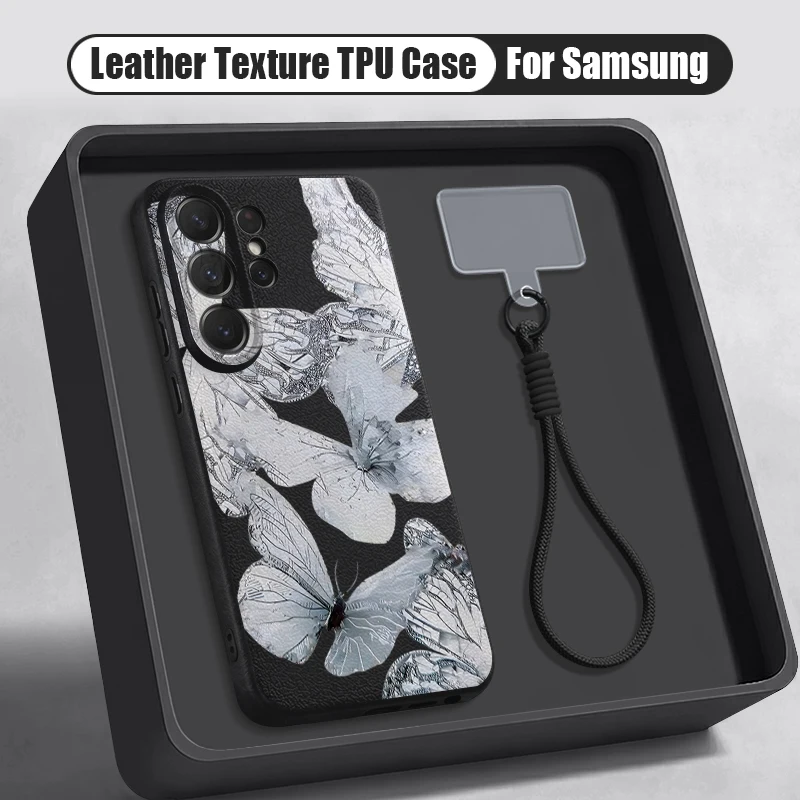 Lanyard TPU Phone Case For Samsung Galaxy S26 S25 S24 Ultra S23 S25 FE A57 A37 A17 A56 A55 A16 A26 A54 Butterfly Patterned Cover
