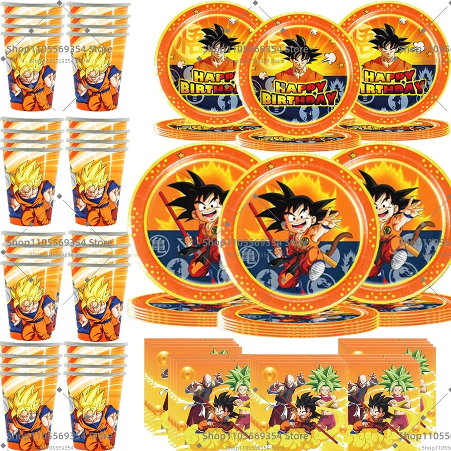 Goku Dragon Ball Party Favors Gifts Tableware Tablecloth Paper Plates Stickers Bracelets Gift Bag Pinata Fillers Wedding Supplie