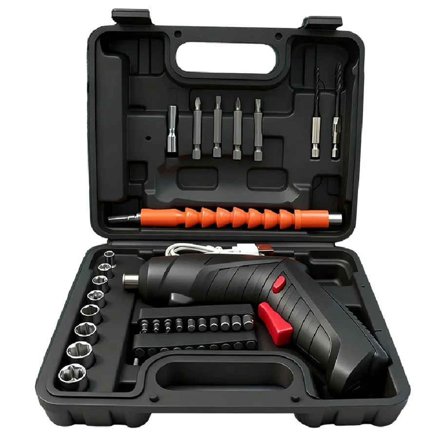 47PCS 3.6v Cordless Screwdriver Set with Rechargeable Lithium Battery Household Electric Drill Tool for Maintenance Repair 2PCS