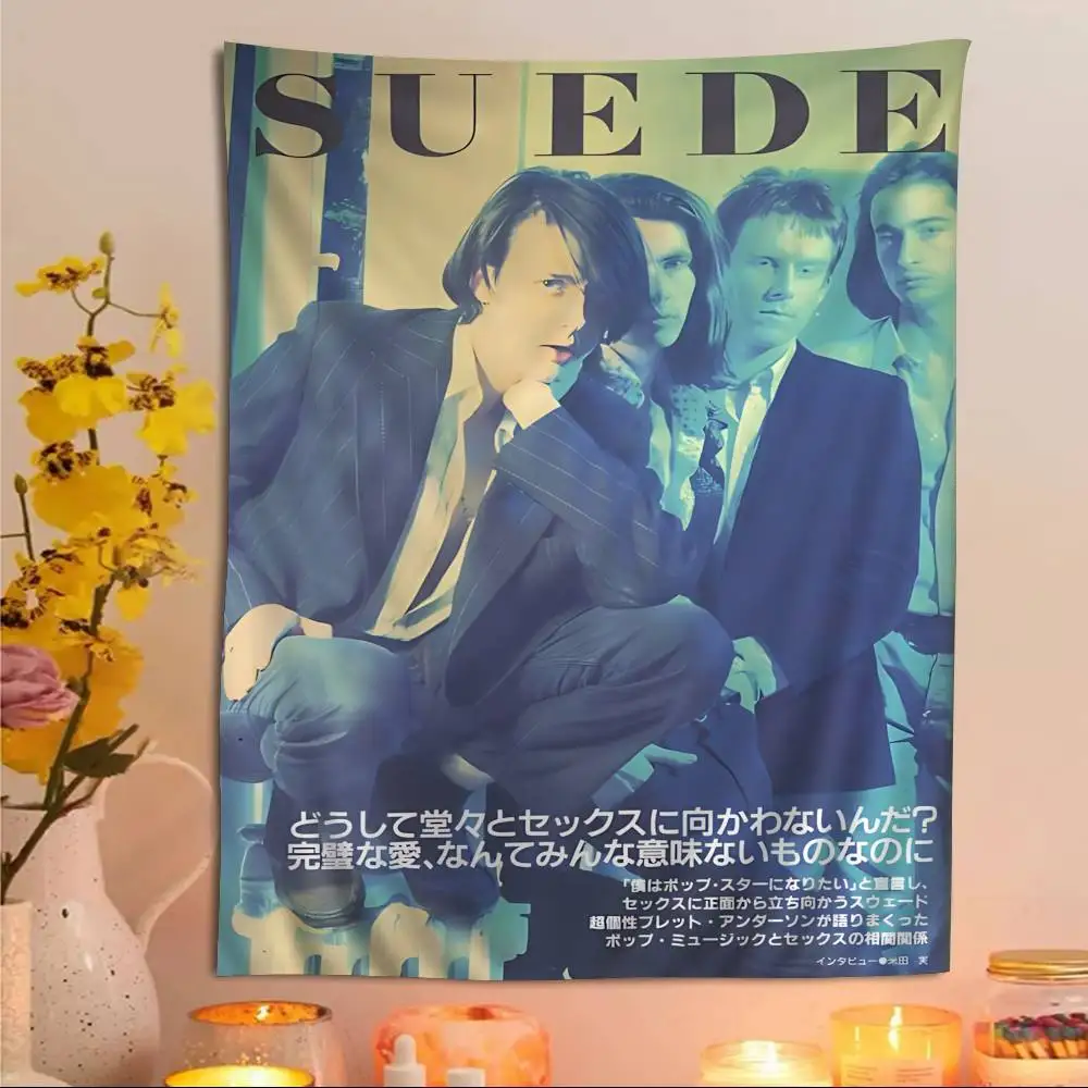 Britpop Band Suede Anime Tapestry Hippie Flower Wall Carpets Dorm Decor Cheap Hippie Wall Hanging