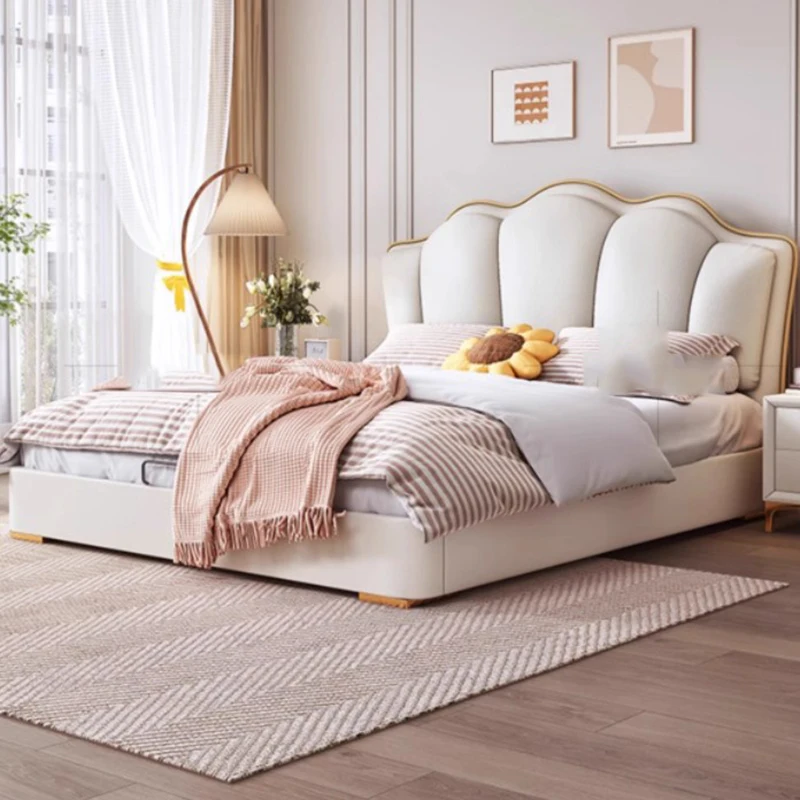 

Wood European Double Bed Luxury Modern White Floor Double Bed Queen Size King Sleeping Cama Matrimonial Furniture For Bedroom