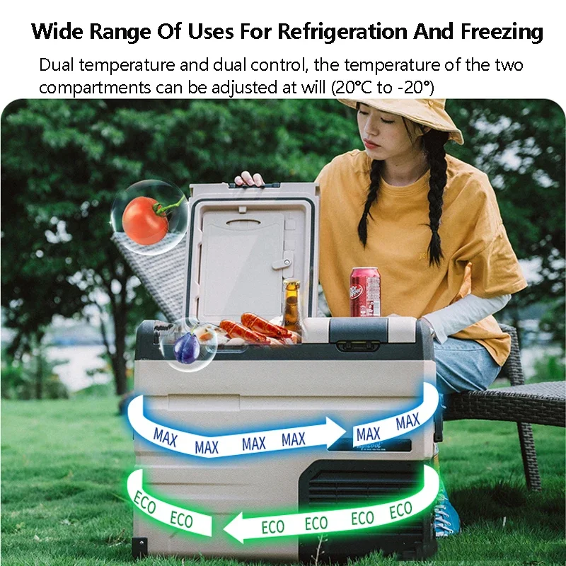 Large Capacity Portable Refrigerator, Low Noise & Battery Protection, Optional Wheels for Camping, Road Trips & Home Use