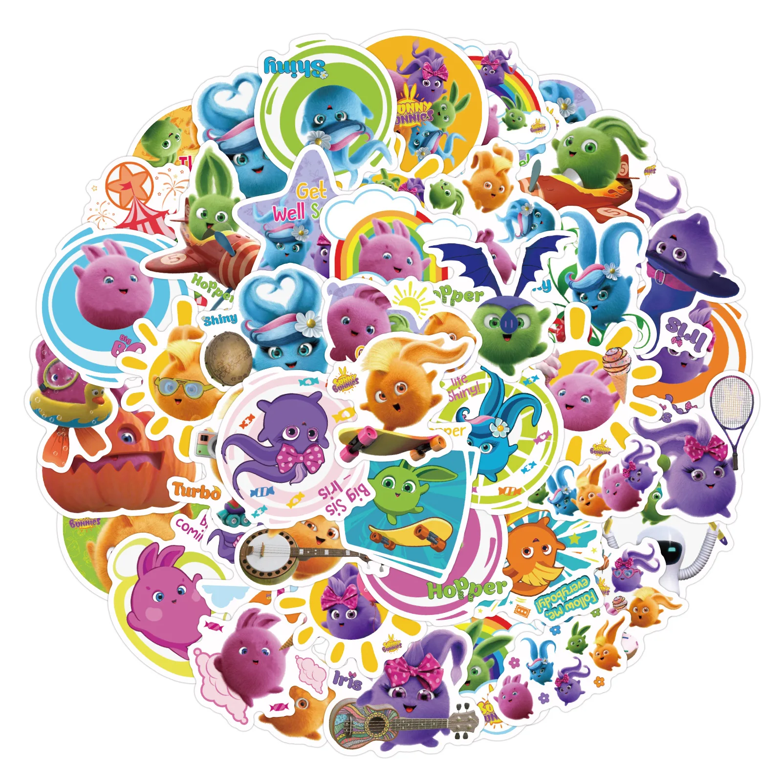 50 قطعة جديد مشمس الأرانب الكرتون ملصقات Kawaii الكتابة على الجدران الرسوم المتحركة الديكور DIY بها بنفسك اللعب المحمول الغيتار سيارة دراجة سكيت الشارات #1