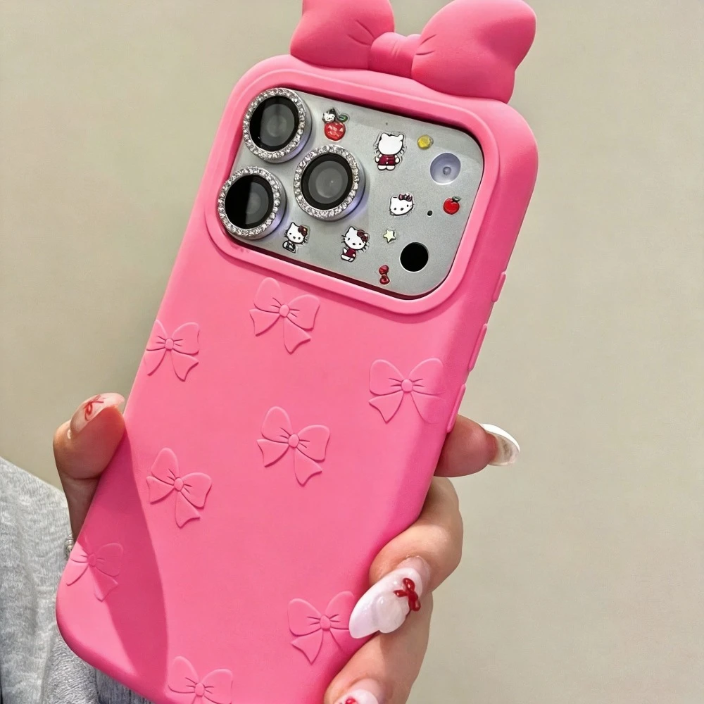 Einfarbige 3D-Schleife Silikon-Handyhülle für iPhone 18 17 Pro Max 16 15 Plus 14 Pro Weiche Niedliche Mädchenhafte Ästhetische Schutzhülle – Detail 3
