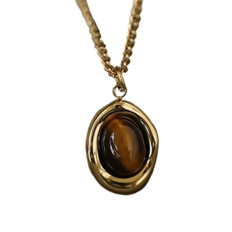 

Natural Tiger's Eye Stone Coffee Bean Fashion Clavicle Chain Necklace 2025 New