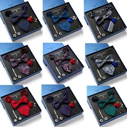 Men Elegant Green Bow Tie Groom Wedding Party Fashion Casual Versatile Classic Silk Paisley Butterfly Handkerchief Cufflinks Set