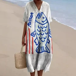 Vintage Floral Print Deep V Fashion Casual Party Maxi Dresses Summer Ladies Simple Casual Cotton Pullover Holiday Dress Women