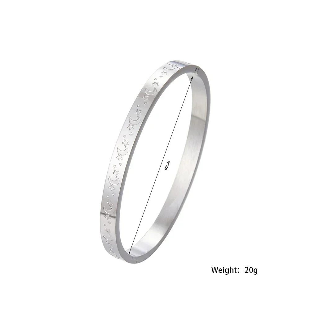 Bangle for Women Sun Star Moon Pattern Gold Stainless Steel Bracelets Unisex Closed Bangles Couple Jewelry Valentine's Day Gifts