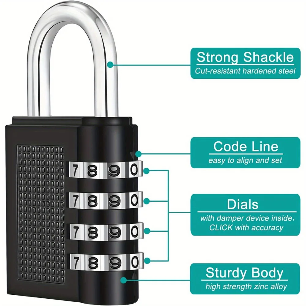 4 Digit Combination Padlock Waterproof Metal Password Lock for Suitcase Luggage School Locker Gym Storage Use