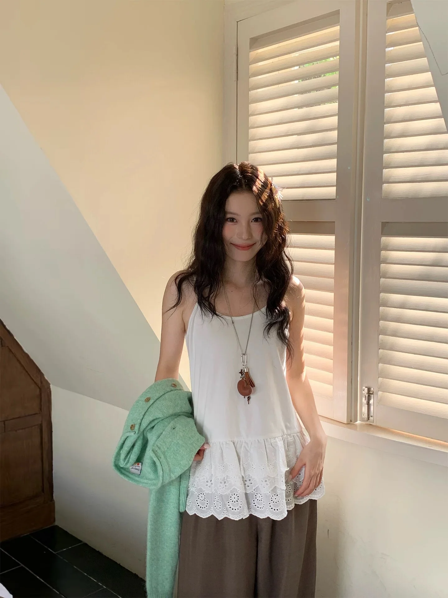 

Lace Camisole Tank Top Women's plus Size Loose Underwear Layering Base Shirt Cotton 95% Spandex 5% Four Seasons Universal