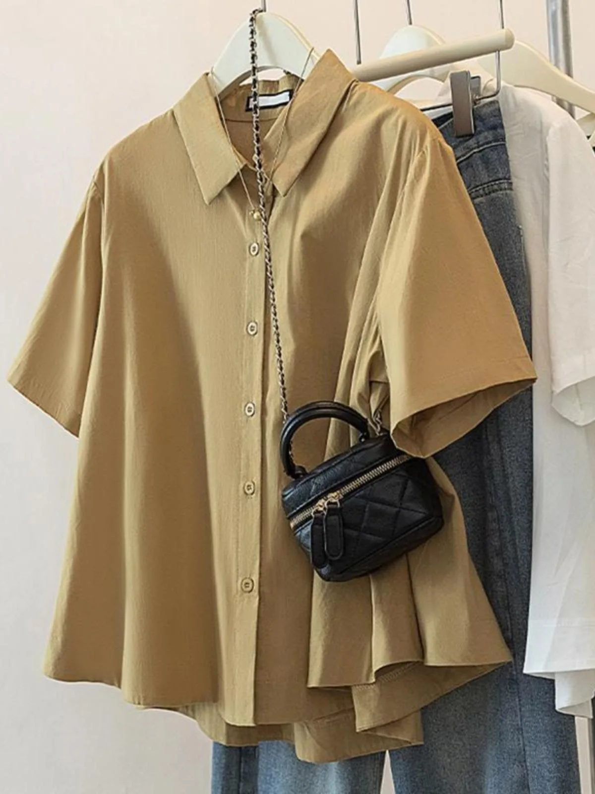 taglie forti Ne ort Sve irt Top estivo dimagrante allentato da donna Trendy coreano Sle Pendolarismo Colore puro dettaglio bottoni