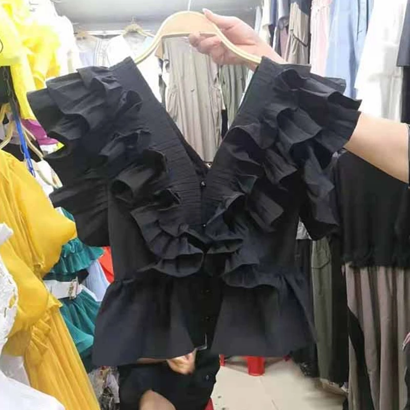 Rosso Pieghettato ort Svel irt Design da Donna con Bottone Singolo Estate Faionable Streetwear Orlo Gored Taglio Originale a Vita Alta