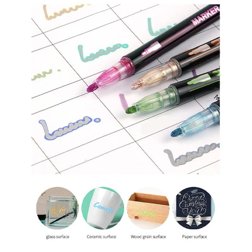 8 Colors 8 Colors Double Line Outline Pen Smooth Ink Dual Outline Effect Hand Journal Marker Plastic Barrel Bright Pigment