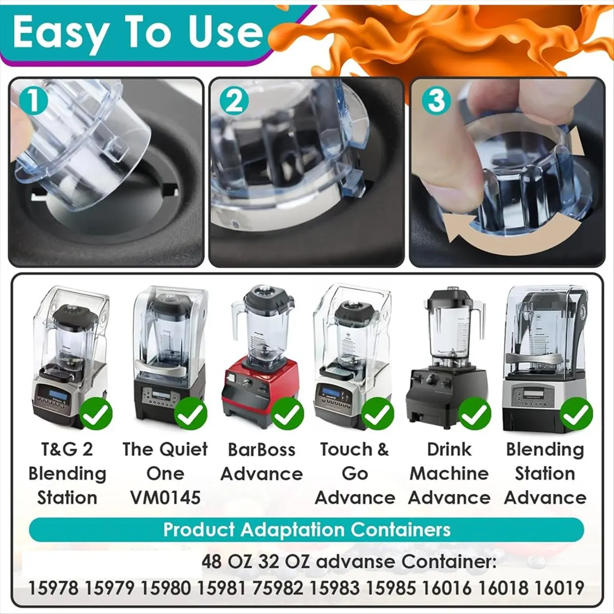 (A64E) 2 peças de tampa de liquidificador para recipientes Vitamix Advance de 48 onças e 32 onças - tampa de liquidificador de reposição para Vitamix Quiet One, VM0145