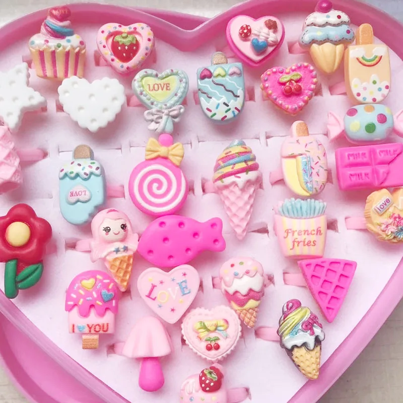 10 יחידות / הרבה טבעות קרטון לילדים עם צורת פרח מתוק, חיות וקשת. סט טבעות אצבע מעורבות תכשיטים לילדות צעצועים אנילו