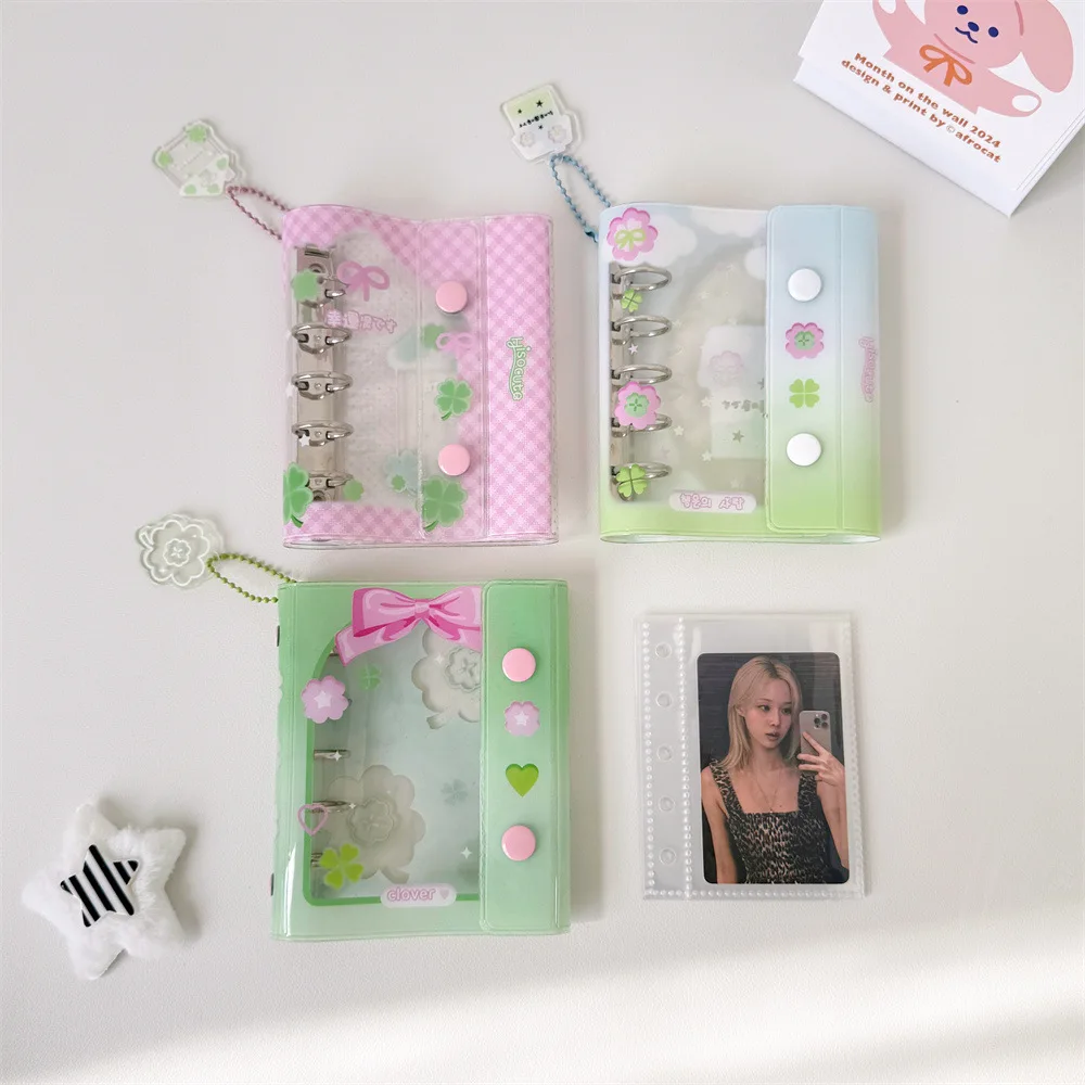 Luckly Clover Mini Photo Album With 10pcs Sleeves 1pc Pendant Protable Kpop Idol Photocard Holder Stationery