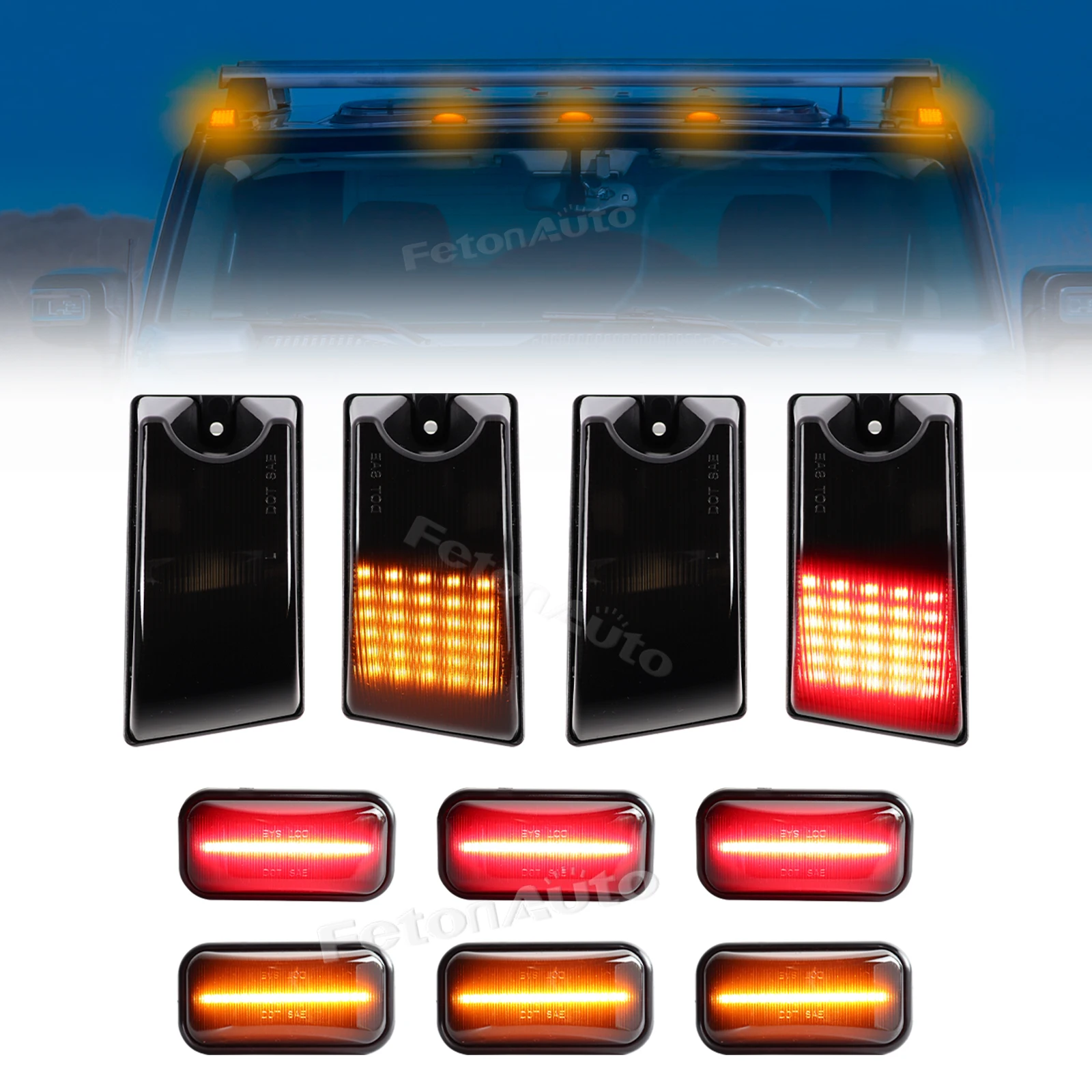 LED Front Amber Rear Red Top Clearance Marker Light Cab Roof Marker Lights Kit For Hummer H2 2003-2009& H2 SUT 2005-2009