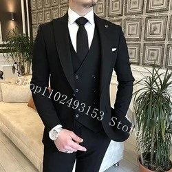 Ternos de casamento formais masculinos, Blazers masculinos, Roupa do noivo, Smoking de negócios, jaqueta preta, 3 peças