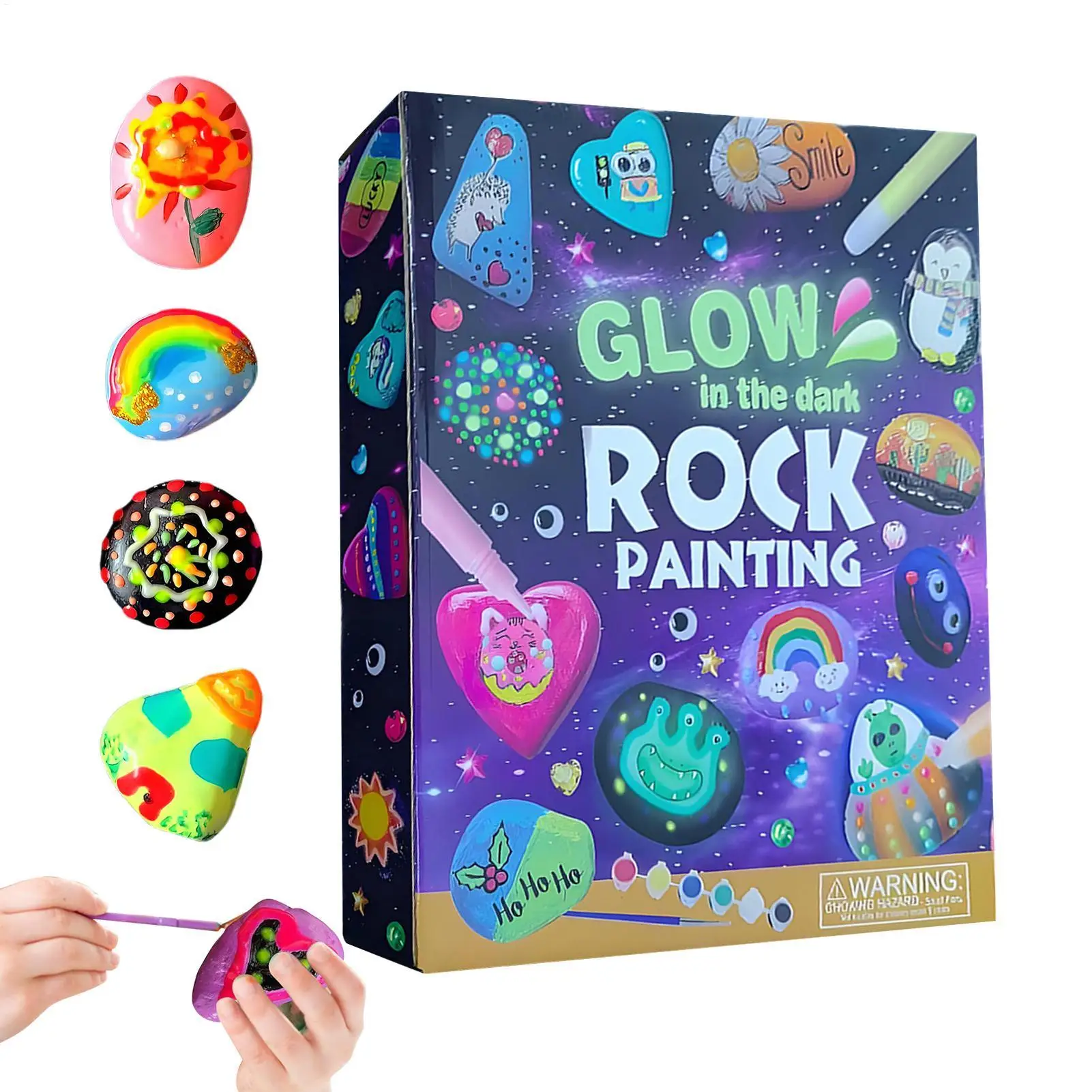 Kit de pintura de roca que brilla en la oscuridad, conjunto de artesanía creativa, suministros de arte para coordinación cerebral manual, fiesta en el aula para niños en edad preescolar
