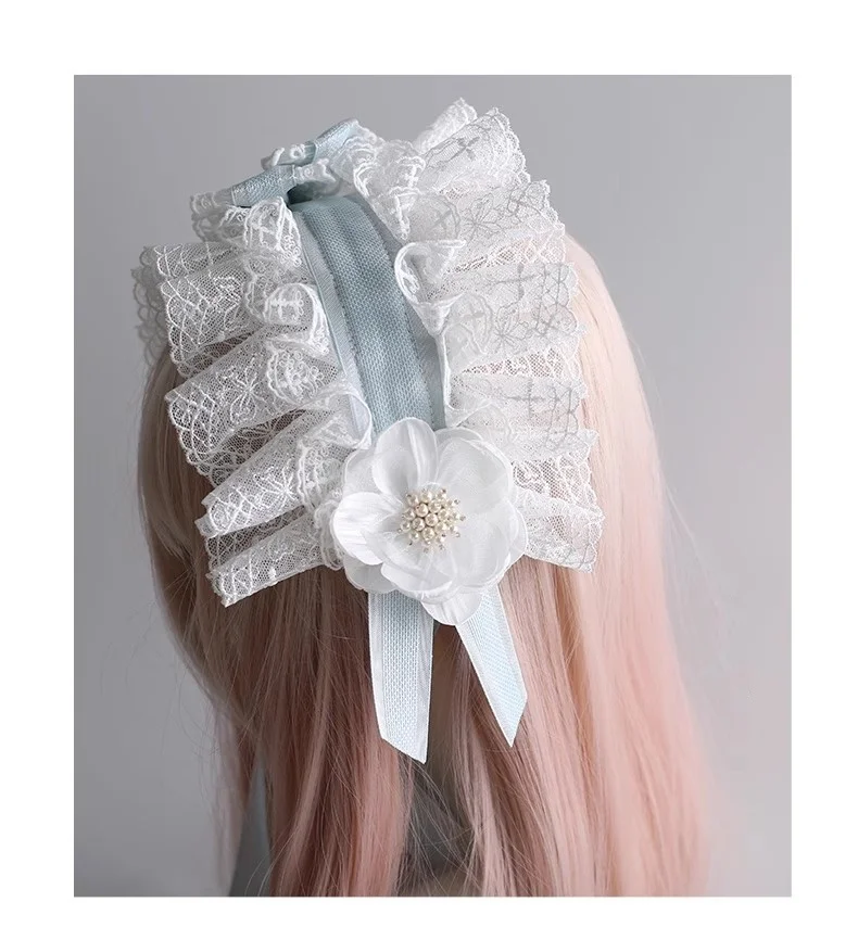 새로운 로리타 오리지널 크리스마스 라이트 블루 머리띠 메이드 코스프레 레이스 보우 헤드 피스 소프트 소녀 KC 헤어 액세서리
