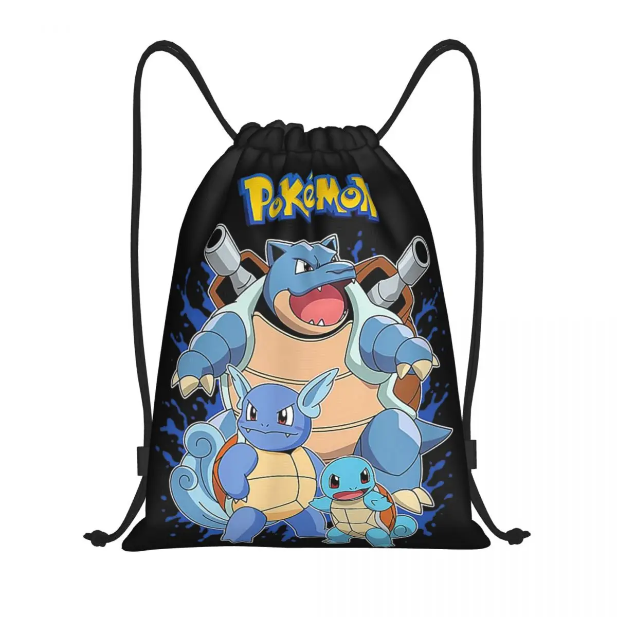 Mochila Pokémoned Squirtle Evolution com cordão para esportes, academia, bolsa de corda para corrida