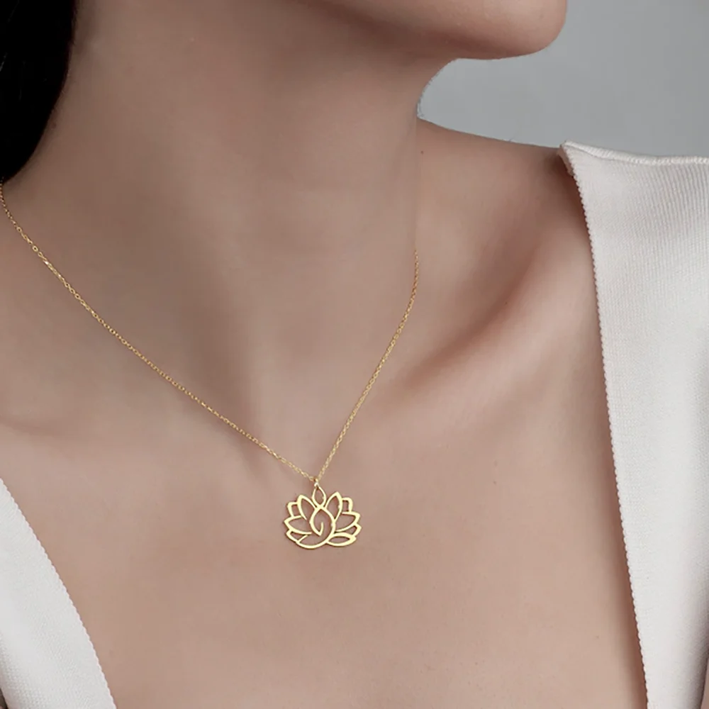 Lucky Lotus Flower Pendant Choker Chain Women Buddhist 316 Stainless Steel Yoga Chakra Magic Purify Soul Necklace Couple Jewelry