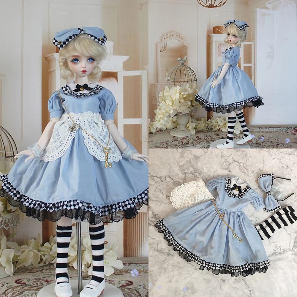 

Multi Size 1/6 1/3 1/4 Scale Doll's Clothes Set Lolita Dress Palace Style Skirt Apron Socks Headwear Fit BJD Action Figure Body