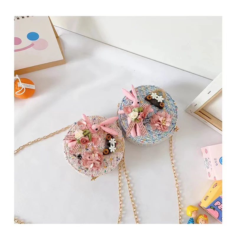 Congme Fashion Kids Girls Shoulder Bag Baby Girls Floral Princess Sling Bag Little Cute Round Bag Cotton Coin Mini Bag