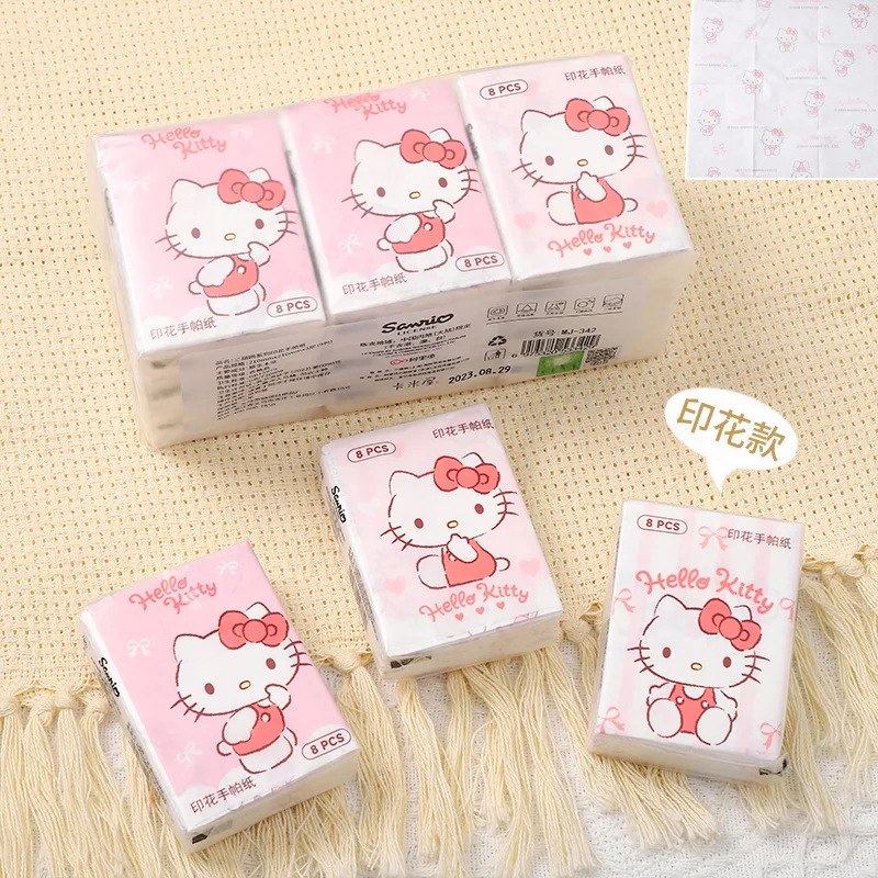 9pcs Sanrio Tissue Hello Kitty Pochacco Kawaii Cartoon Printed Handkerchief Cute Kleenex Travel Portable Toilet Paper Girly Gift