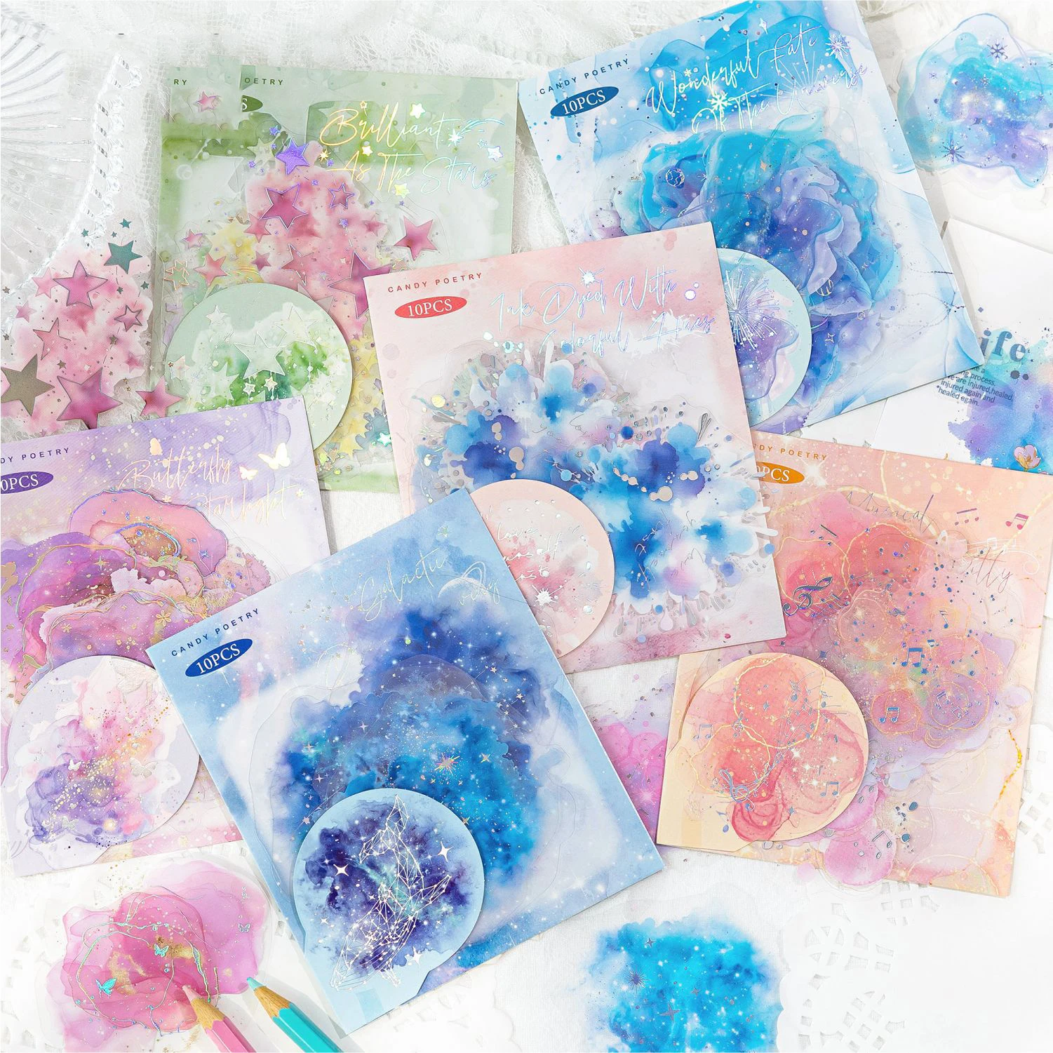 Brilliant Series Literary Flower Watercolor Smudge Laser PET Sticker Creative DIY Journal Material Collage Stationery