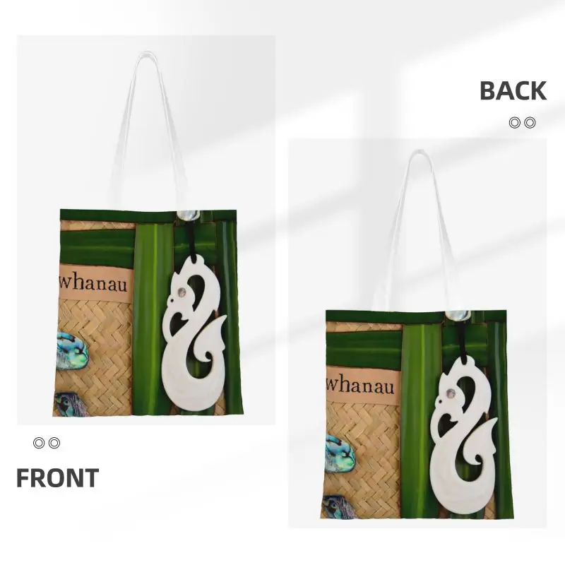 Fashion NZ Maoris Shopping Tote Bag Recycling Whanau Family Theme Canvas Grocery Shopper Shoulder Bag