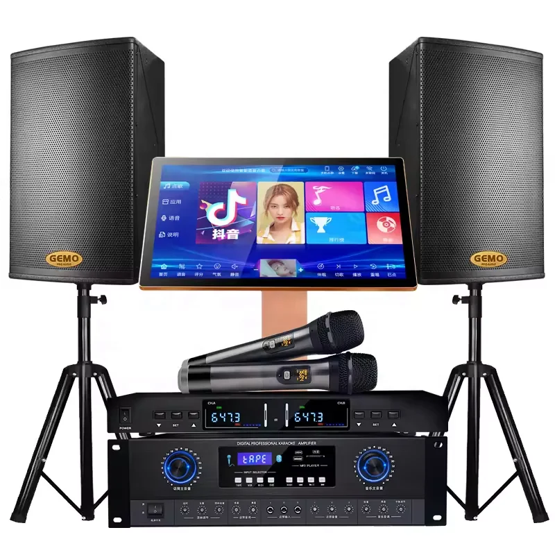 Professional Karaoke Full Set Family KTV Living Room Singing Karaoke Player With Wireless Microphone Speaker Amplifier