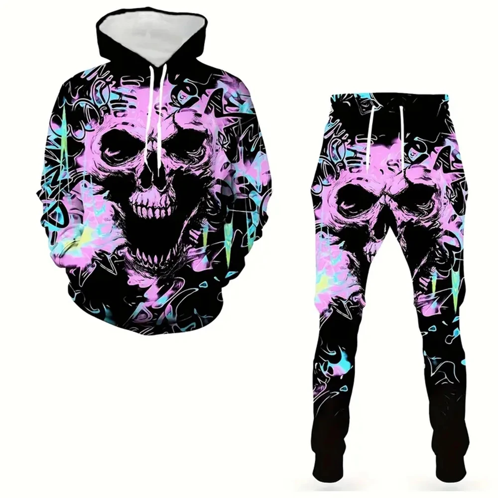 New Men's 3D Cool Printed Personality Trend Series Printed Casual Hoodie Set Children's Sports Pullover Men and Women The Same