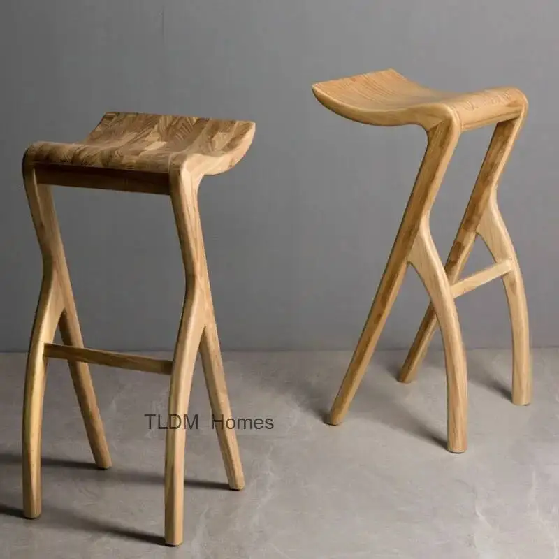 

Стул для завтрака, деревянный, в деревенском стиле, высокий, с ножками в стиле ретро, дизайнерский, минималистичный, водонепроницаемый, для кухни, лаунж-зоны, бара