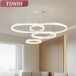 Candelabro LED moderno para sala de estar Branco, Anel de ouro, Luz de teto para sala de jantar Quarto, Cozinha, Iluminação interna doméstica