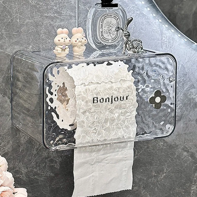 Light Luxury Washcloth Organizer Wall Mounted Kitchen Tissue Box Vanity Toilet Bathroom Transparent Upside Down Toilet Paper