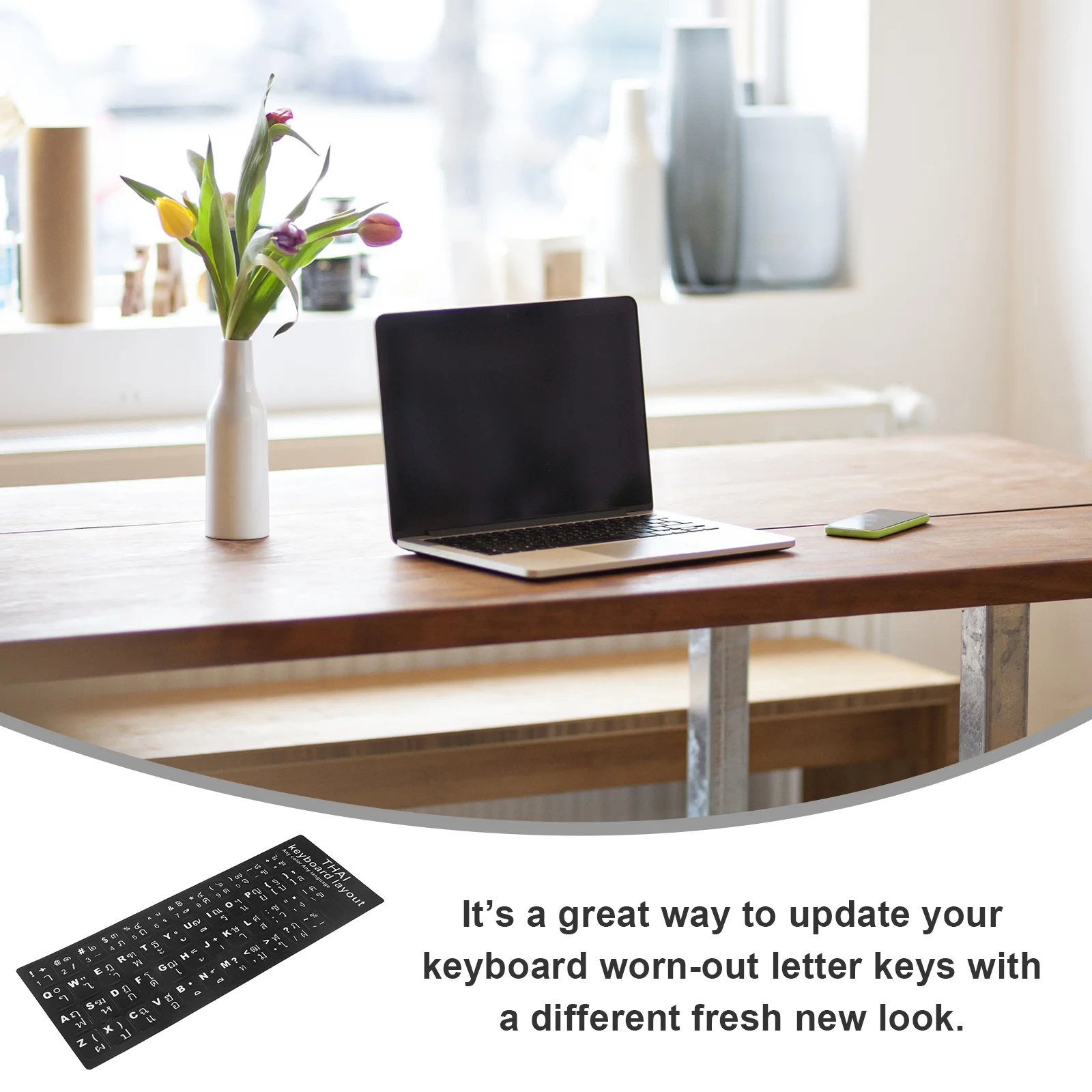 2 Sheets Thai Keyboard Stickers Convenient Computer Decals Replacement Nail Accessories for Laptop Aesthetic Pvc Material