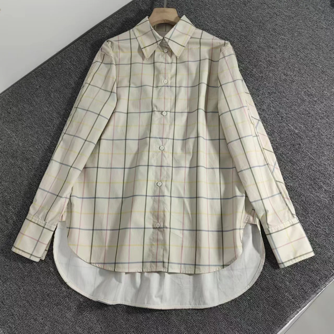 2024 Early Autumn New Summer Window Pane Printed Crisp Poplin Shirt Women