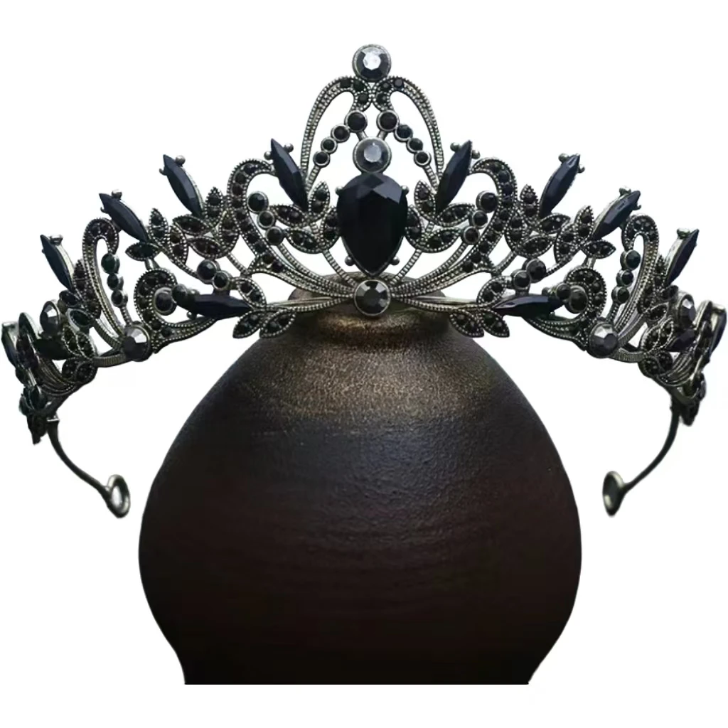 1 Buah Mahkota Rambut Kristal Hitam Antik Gotik Desain Kerajinan Rumit Gaya Elegan Sempurna untuk Pernikahan Cosplay Acara Mistis