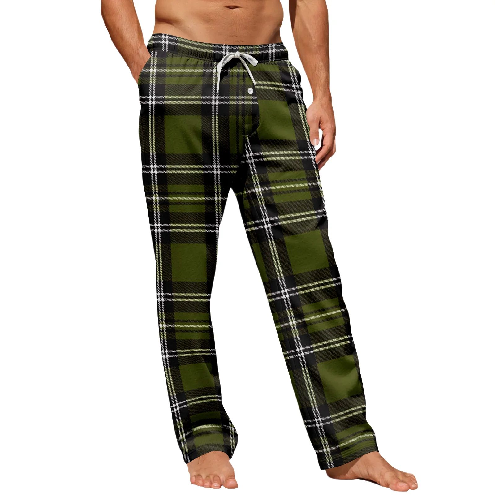 

Men's Plaid Striped Pajama Pants Four Seasons Comfy Sleep Pants Causal Drawstring Straight Leg Sleep Bottoms with Pockets