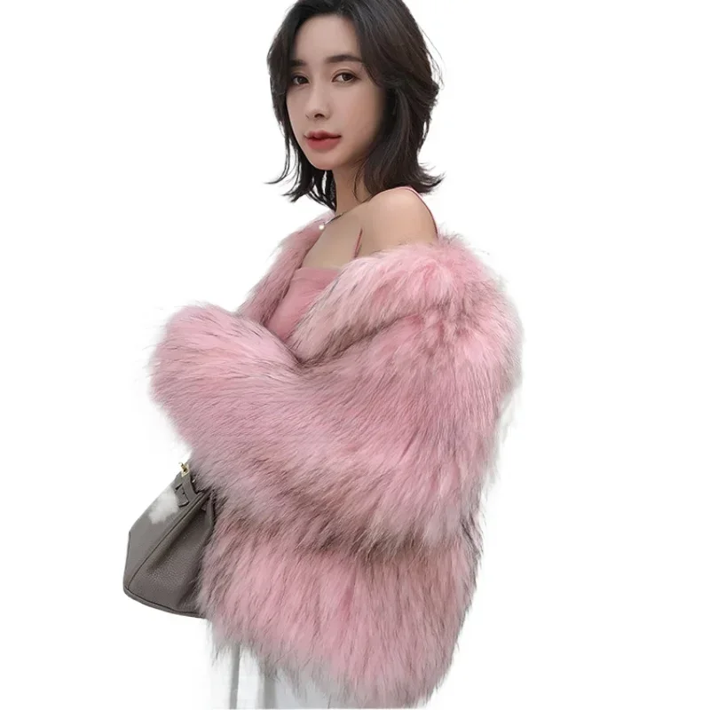 Winter Fashion Short Women Faux Fur Coat Thickened Warm Plush Jacket Elegant Slim Women\'s Teddy Coat Luxury Pink Girl\'s Jacket