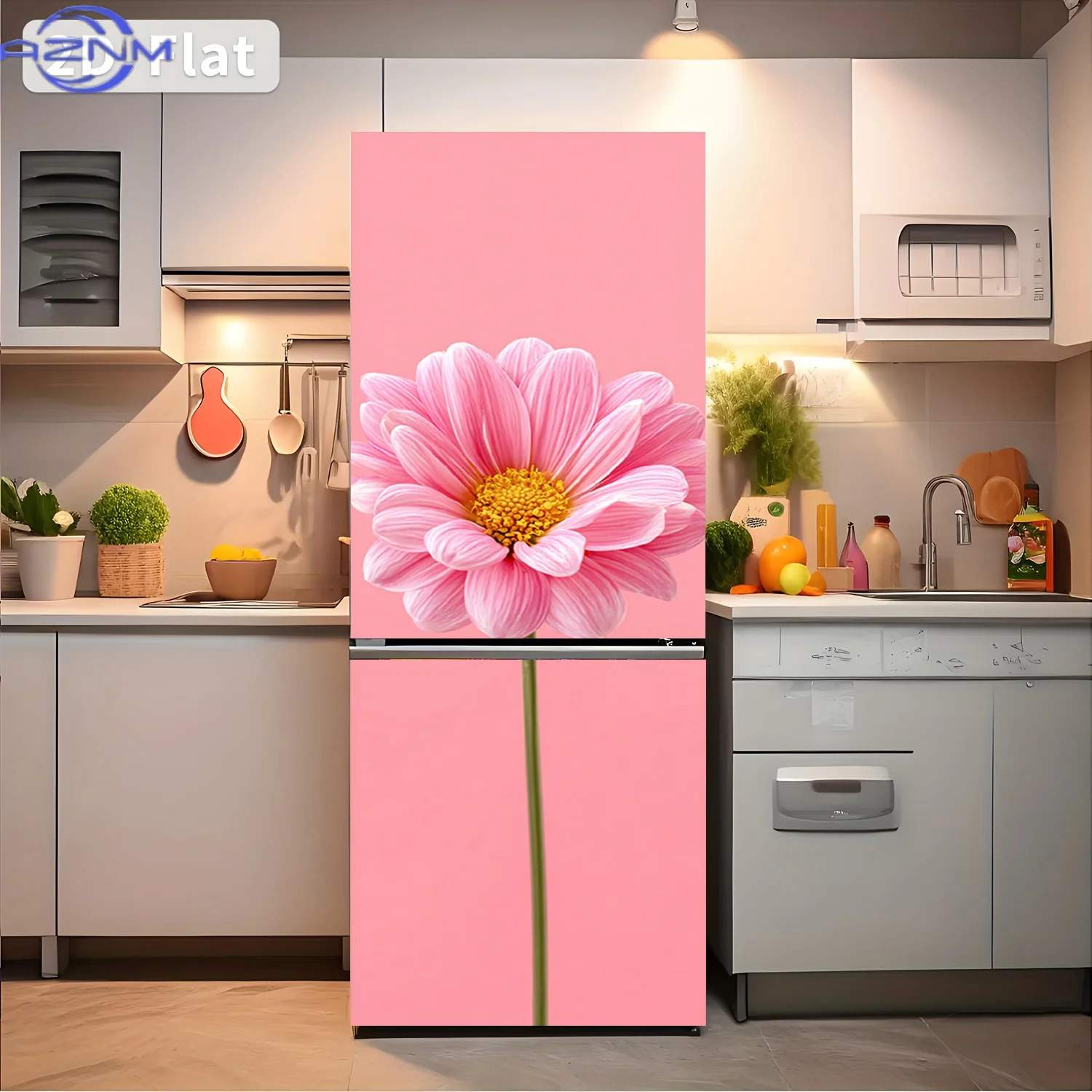1pc of 2D Flat Printed Refrigerator Sticker, , Featuring a Pink Daisy Theme Design. Self-Adhesive Wall Decor Suitable for Cabi