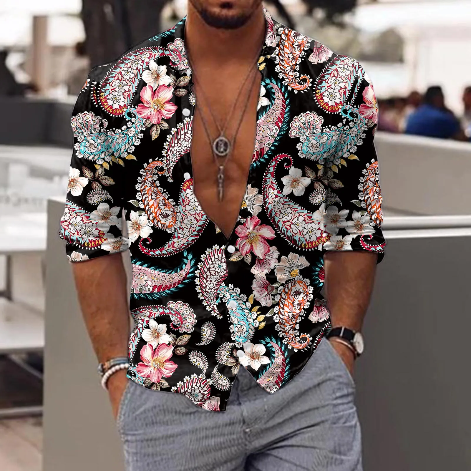 

Paisley Ethnic Floral Shirt Men Long Sleeve Autumn Winter Fashion Top Blouse Casual Shirts Retro Handsome Men Vintage Streetwear