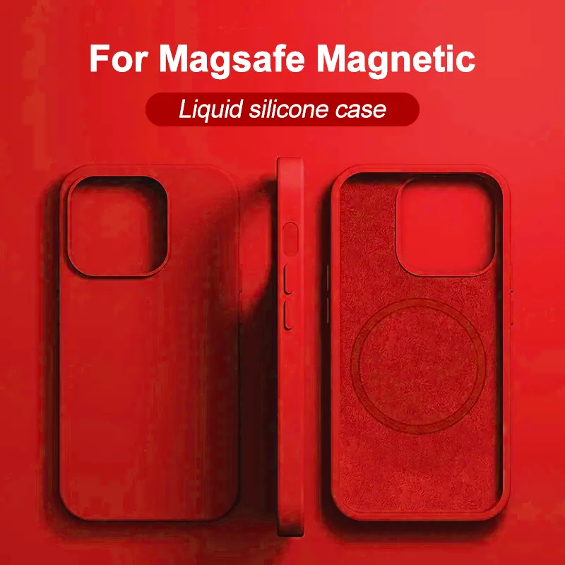 Luxury Liquid Silicone Case For iPhone 15 11 14 13 12 Pro Max Plus Wireless charge Cases For Magsafe Shockproof Soft Back Cover