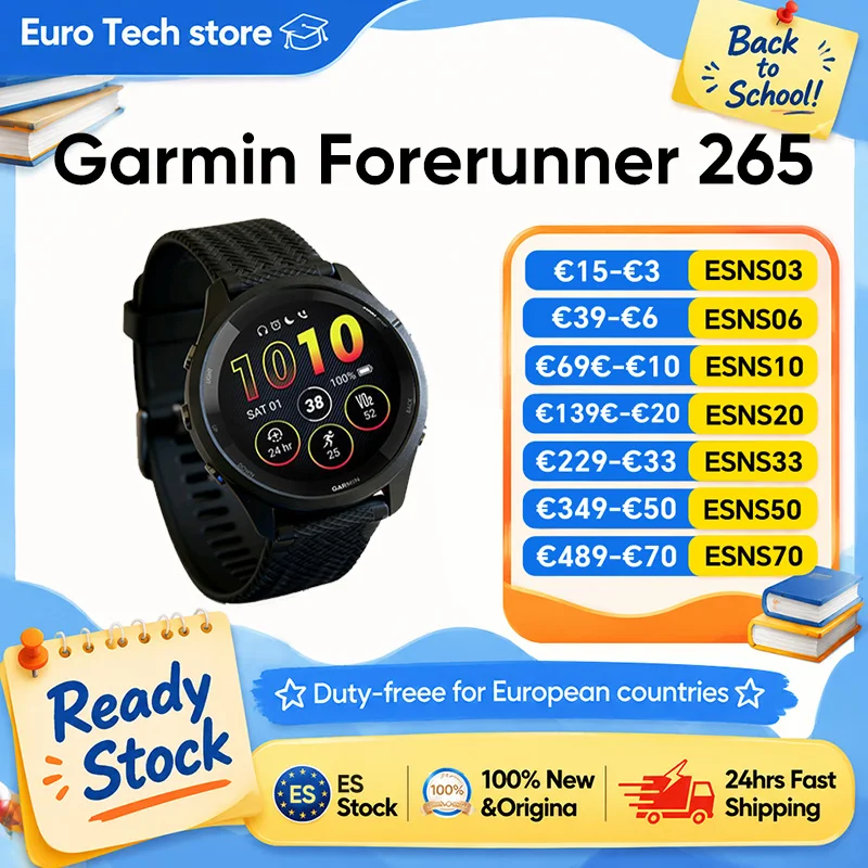 Montre connectée sportive Garmin Forerunner 265 avec GPS, écran AMOLED de 1,3 pouce, écran tactile, 13 jours d'autonomie, programmes d'entraînement