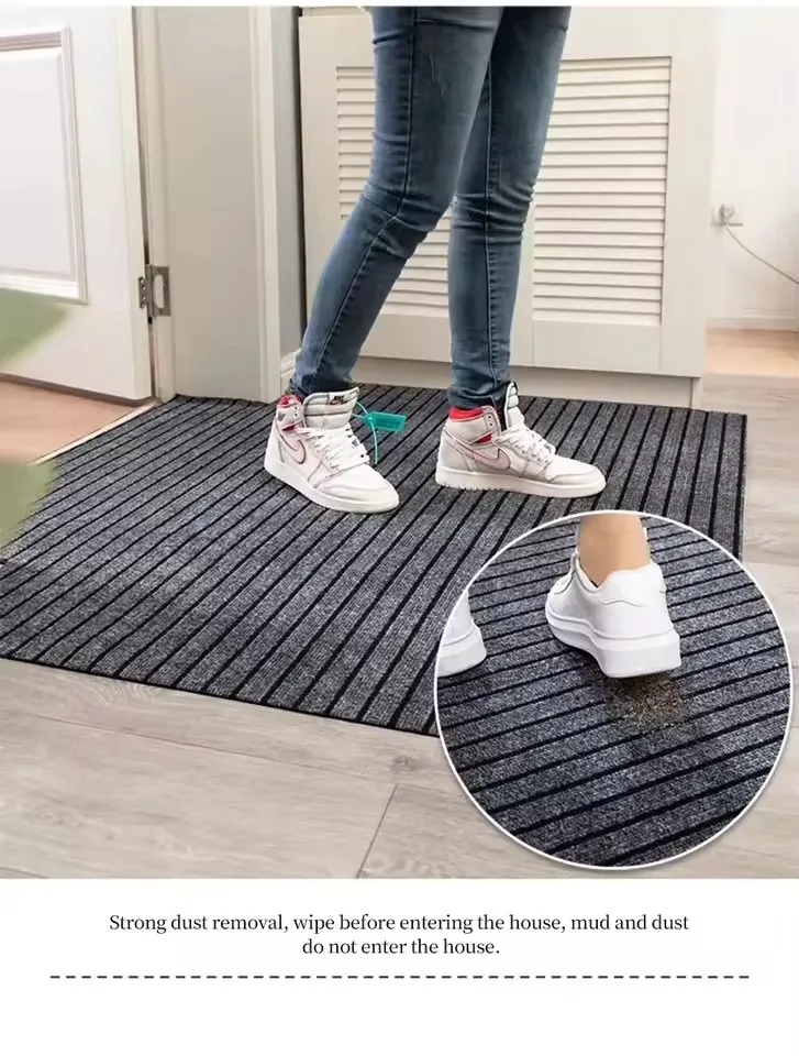 Non-slip door mat, solid color striped kitchen carpet floor mat, easy to clean suitable for hallway, kitchen, bathroom