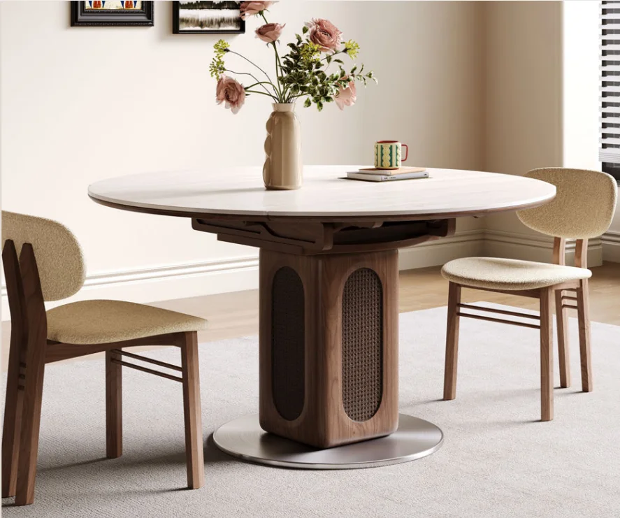 

#Modern Luxury Solid Oak Wood Contemporary Dining Table And Chair Set High-End Round Dining Furniture